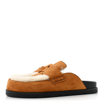 Hermes Suede Goatskin Shearling Go Mules 36 Beige Kraft Ecru 3 of 10