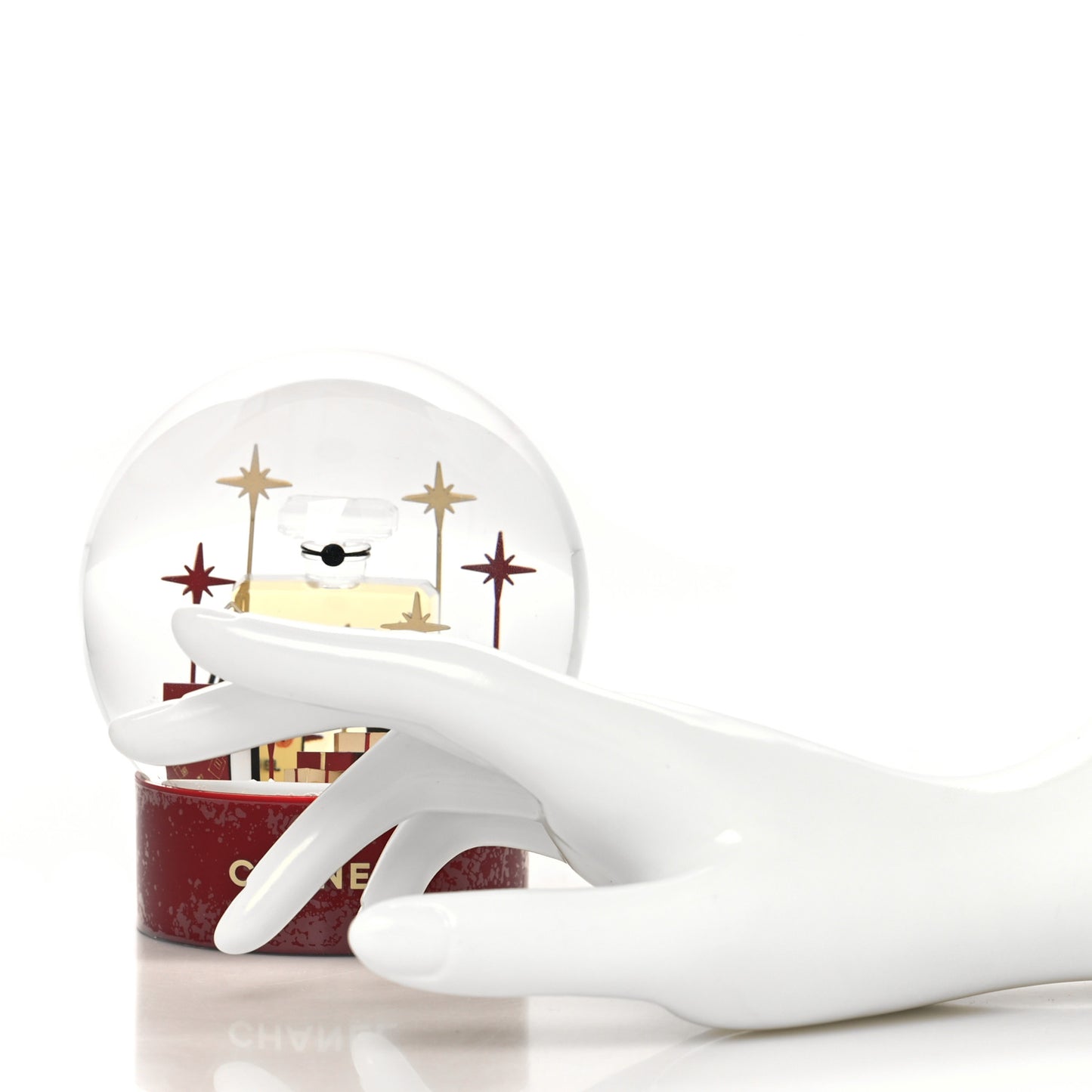 Glass N°5 Perfume Bottle Snow Globe Red