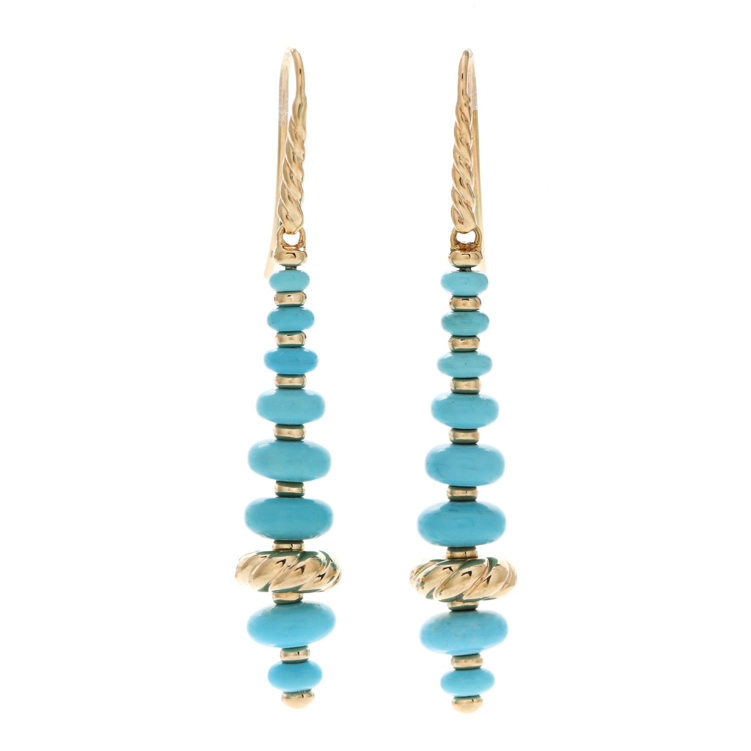 David Yurman 18K Yellow Gold Turquoise Rio Rondelle Drop Earrings 1 of 4