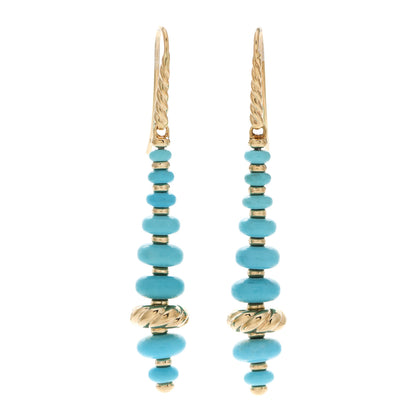 David Yurman 18K Yellow Gold Turquoise Rio Rondelle Drop Earrings 1 of 4