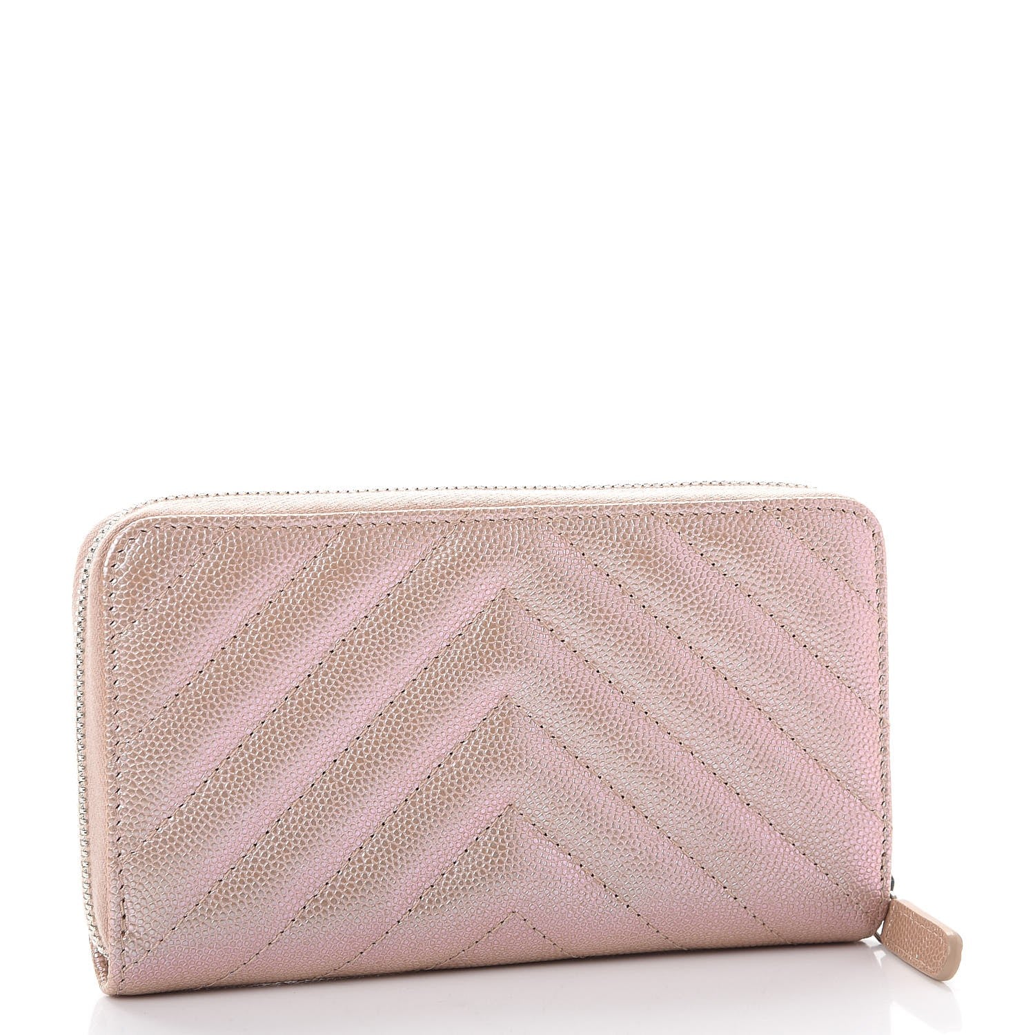 Chanel Metallic Caviar Chevron Quilted Small Zip Around Wallet Light Gold 3 of 9