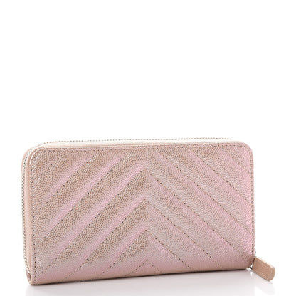 Chanel Metallic Caviar Chevron Quilted Small Zip Around Wallet Light Gold 3 of 9