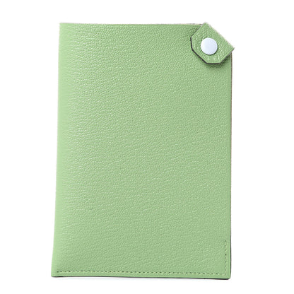 Hermes Chevre Mysore Tarmac Dot PM Passport Holder Vert Criquet Bleu Brume 1 of 8
