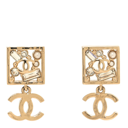 Chanel Baguette Crystal CC Drop Earrings Gold 1 of 5