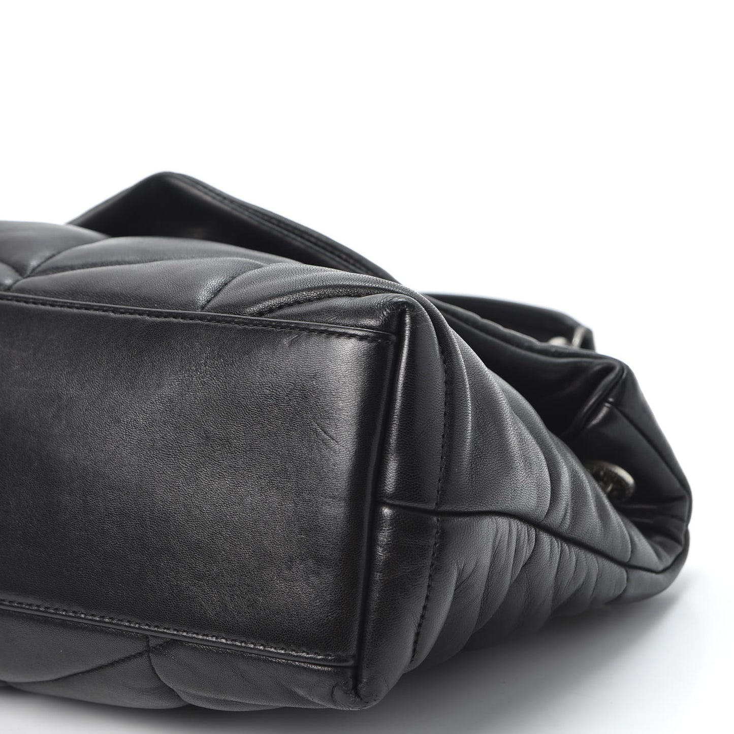 Lambskin Quilted Small Loulou Puffer Monogram Chain Satchel Black