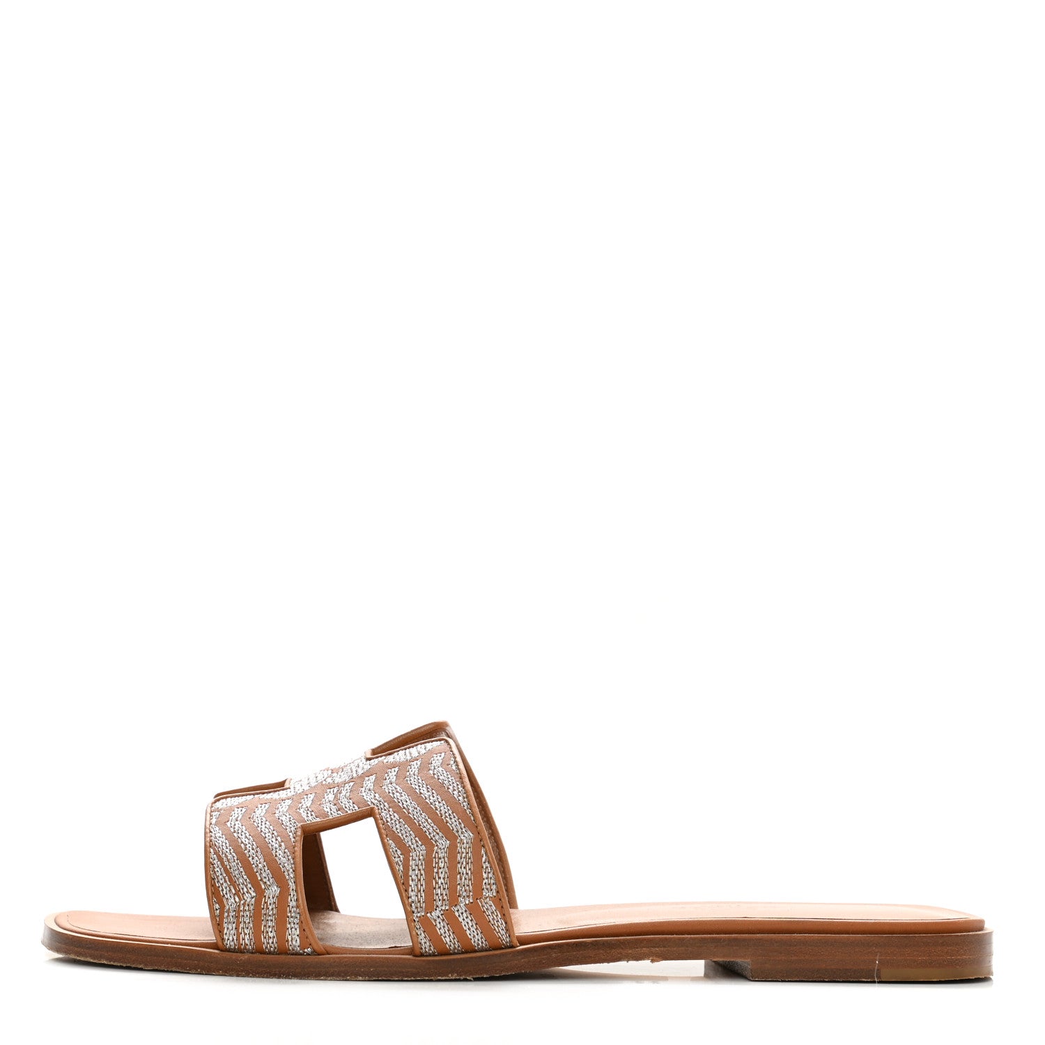 Hermes Embroidered Calfskin Oran Sandals 40 Naturel Gris Argente 1 of 8