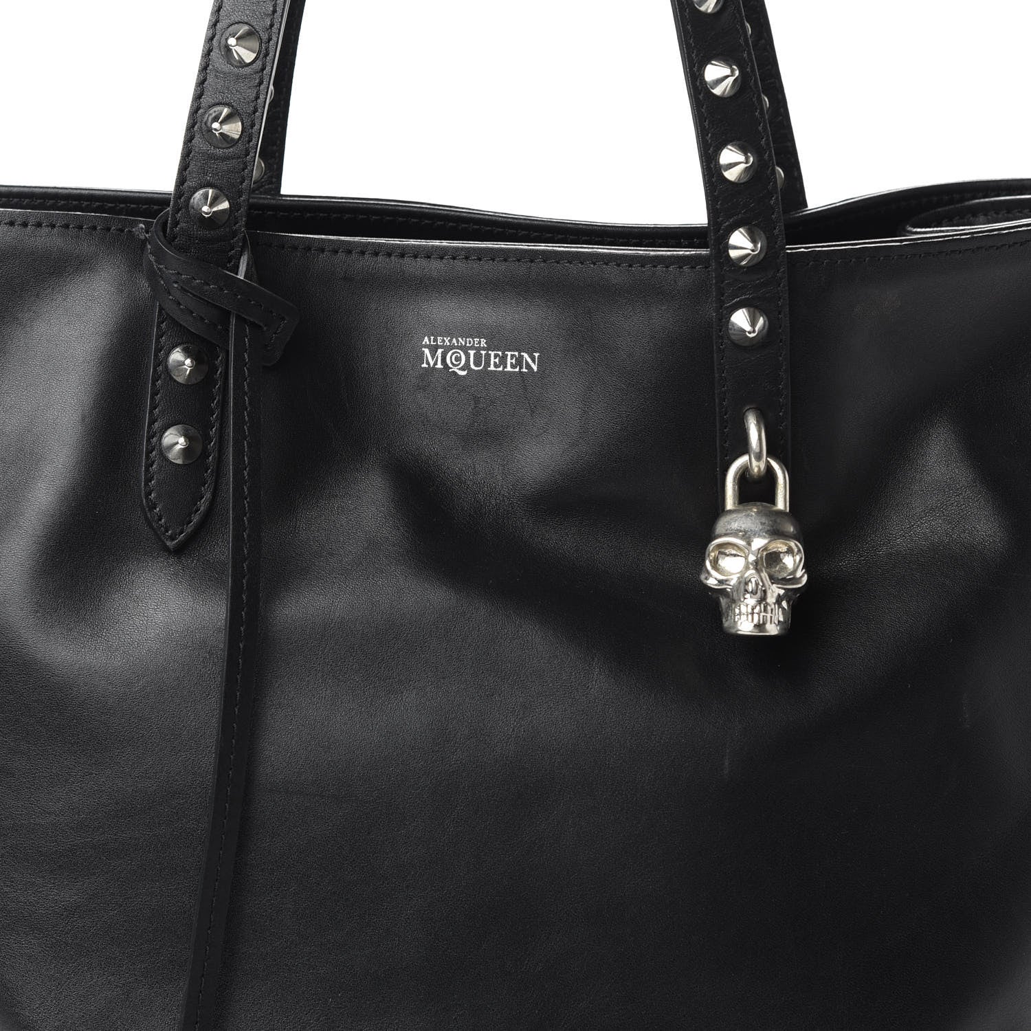 Alexander McQueen Pebbled Calfskin Skull Studded Padlock Tote Black 10 of 11