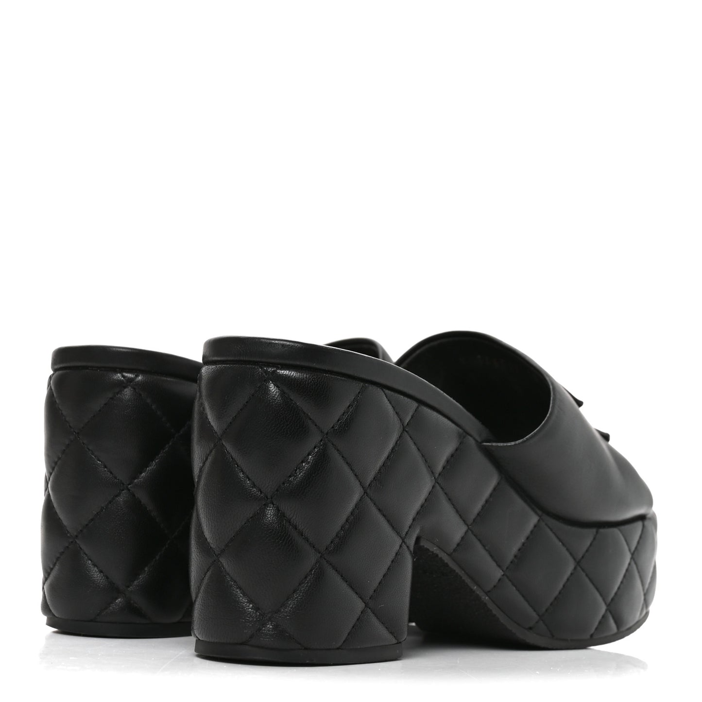 Lambskin Quilted CC Platform Mules 38 Black