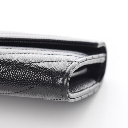 Saint Laurent Grain De Poudre Matelasse Chevron Monogram Flap Wallet Black 9 of 9