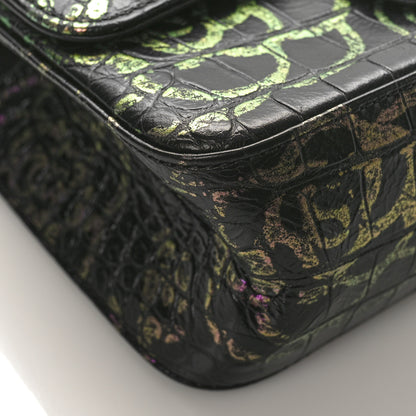 Chanel Calfskin Crocodile Embossed Graffiti 2.55 Mini Cocodile Reissue Flap Black Pink 8 of 10