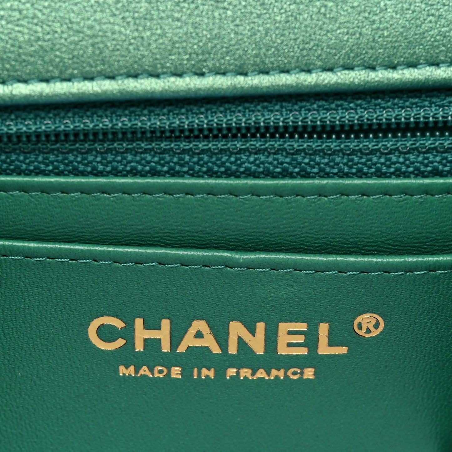 Iridescent Calfskin Quilted Mini Rectangular Flap Green