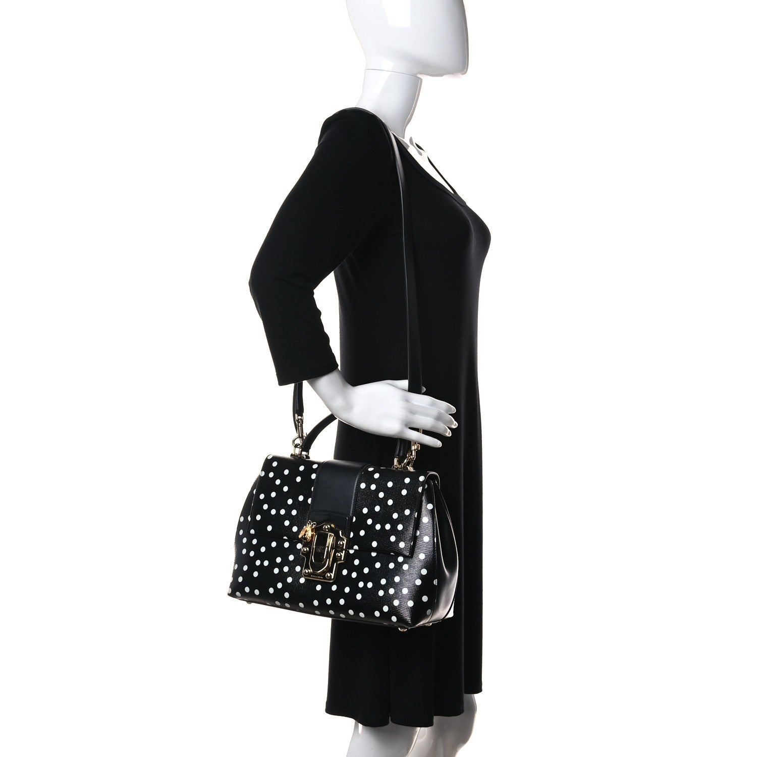 Dolce & Gabbana Calfskin Polka Dot Print Lucia Satchel Black 2 of 10