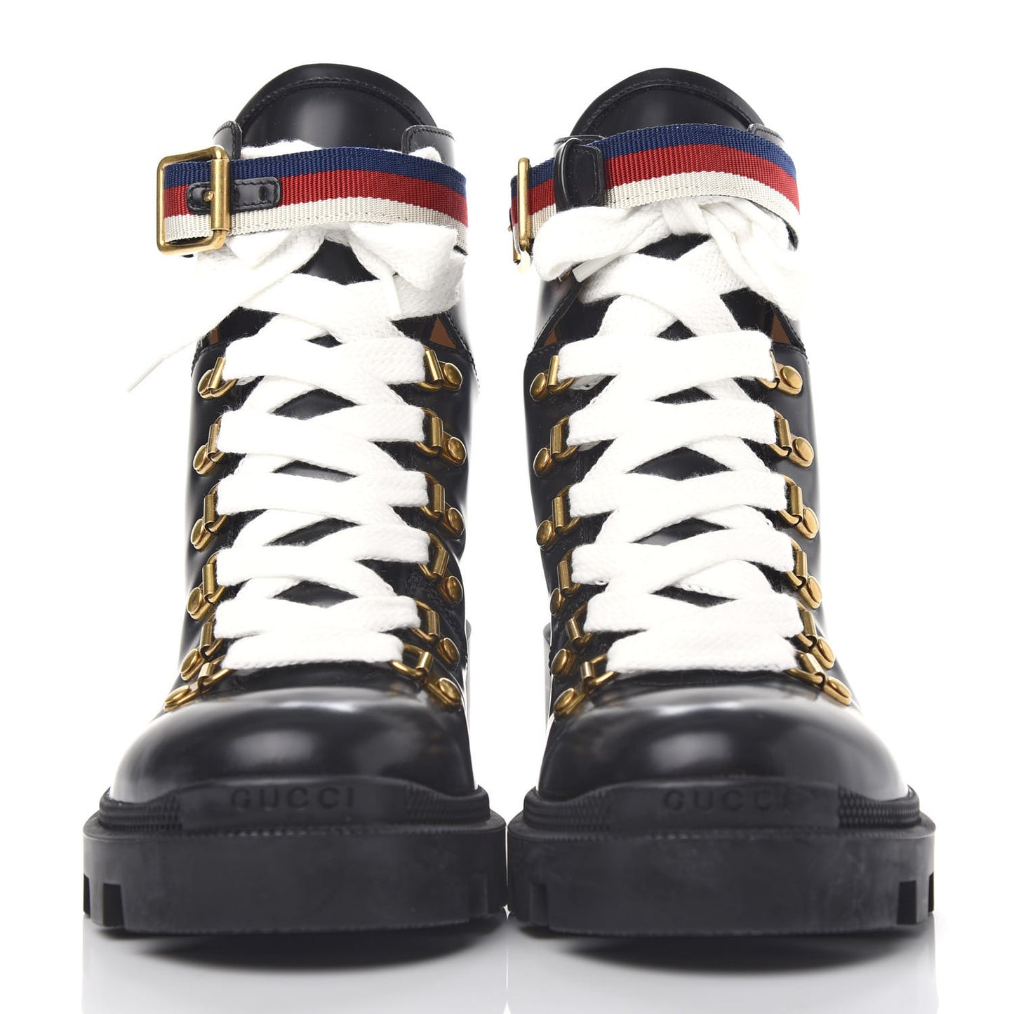 Calfskin Sylvie Web Lace Up Combat Boots 38 Black