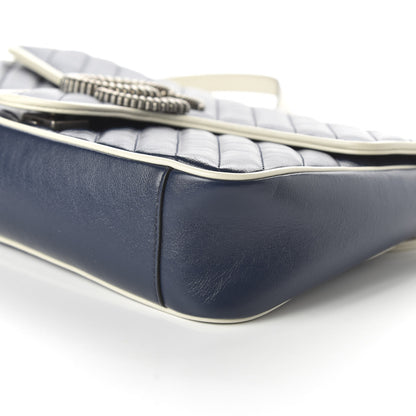 Gucci Vintage Effect Calfskin Matelasse Diagonal Medium Torchon GG Marmont Shoulder Bag Blue Agata Mystic White 7 of 10
