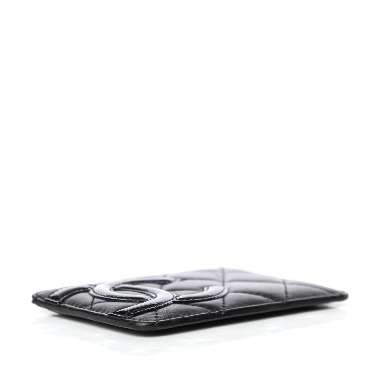 Calfskin Quilted Cambon Card Holder Black