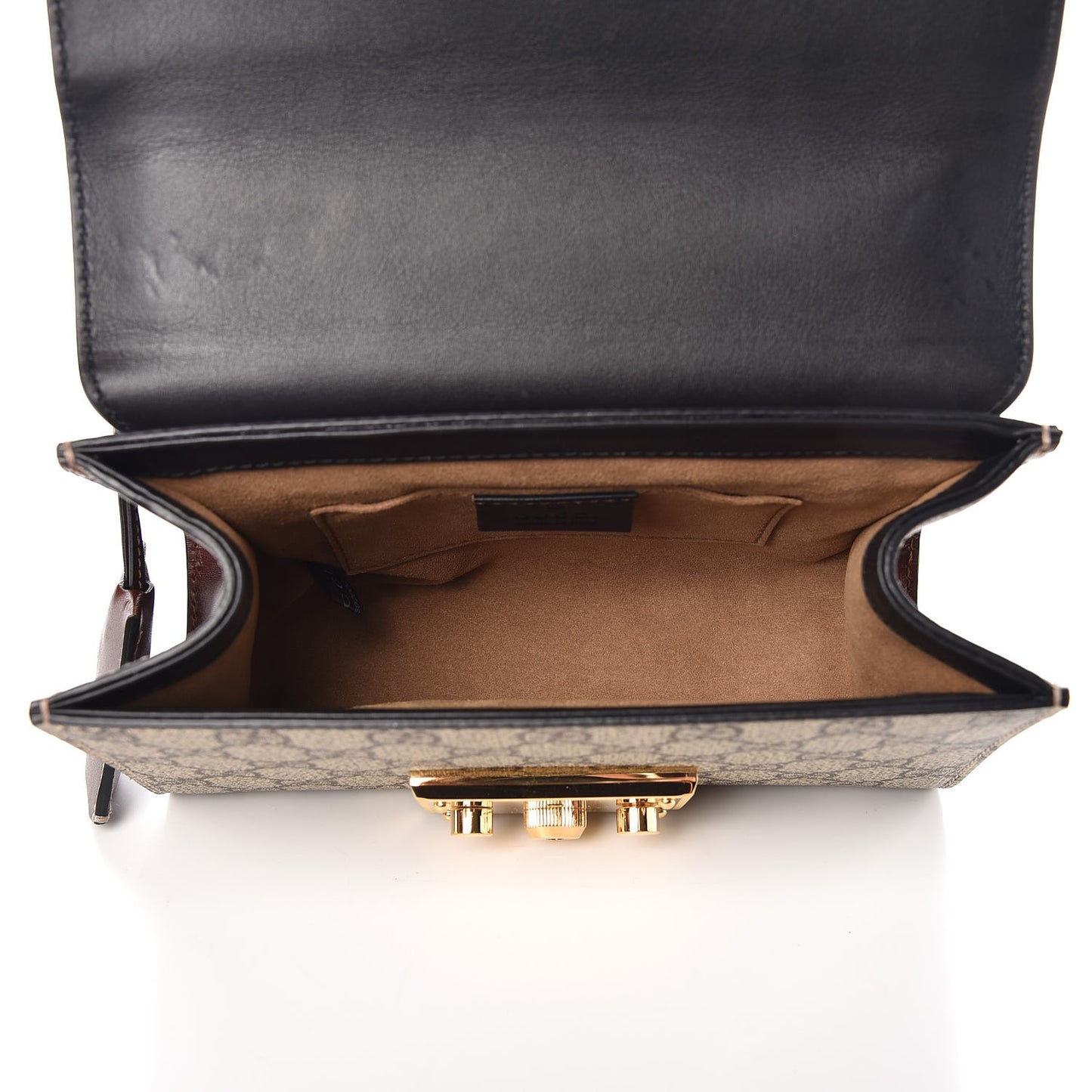 GG Supreme Monogram Calfskin Small Padlock Shoulder Bag Beige Black Cuir