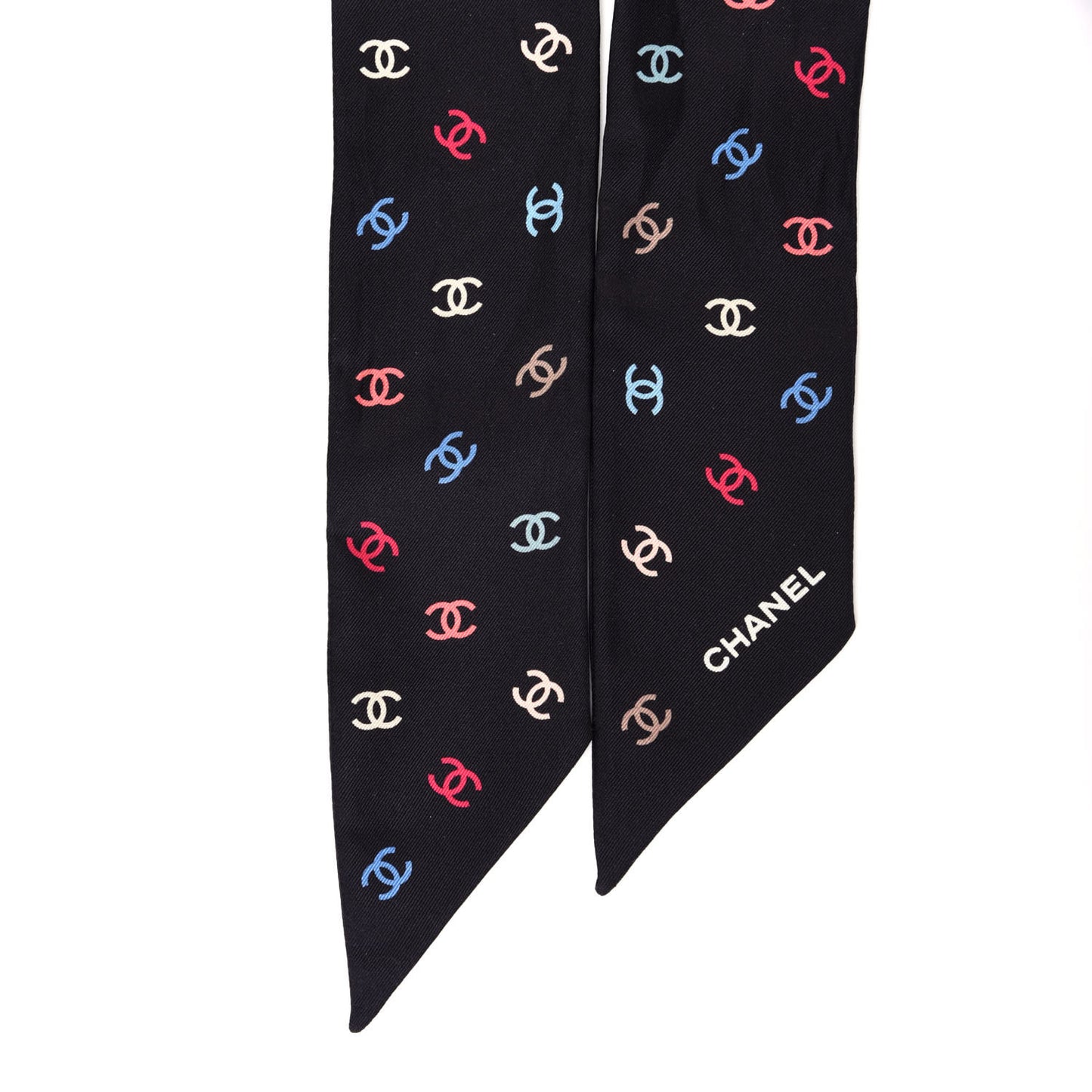 Silk Heart CC Slim Bandeau Scarf Black