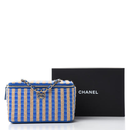 Chanel Raffia Jute Striped Small Vanity Case With Chain Blue Beige 11 of 11
