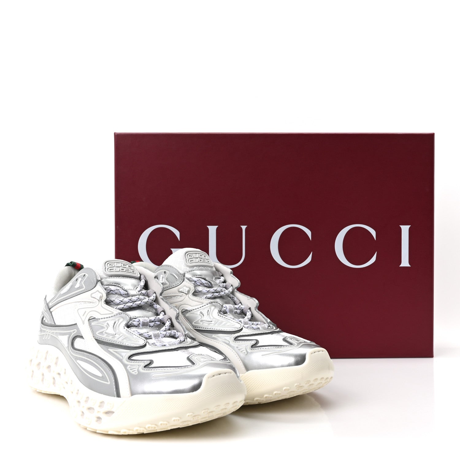Gucci Metallic Demetra Mesh Cub3d Mens Sneakers 10 Grey White 10 of 10