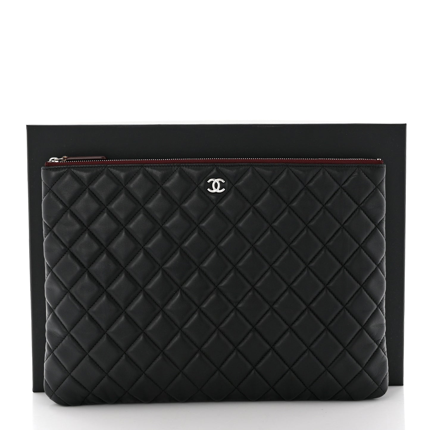Lambskin Quilted Large Cosmetic Case Black