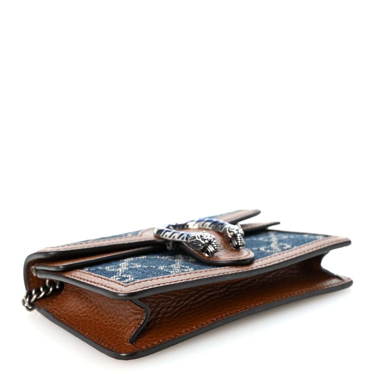 Gucci New Denim GG Monogram Dollar Calfskin Enamel Super Mini Dionysus Shoulder Bag Blue Tea Cuir Epilog Electric Blue 4 of 9