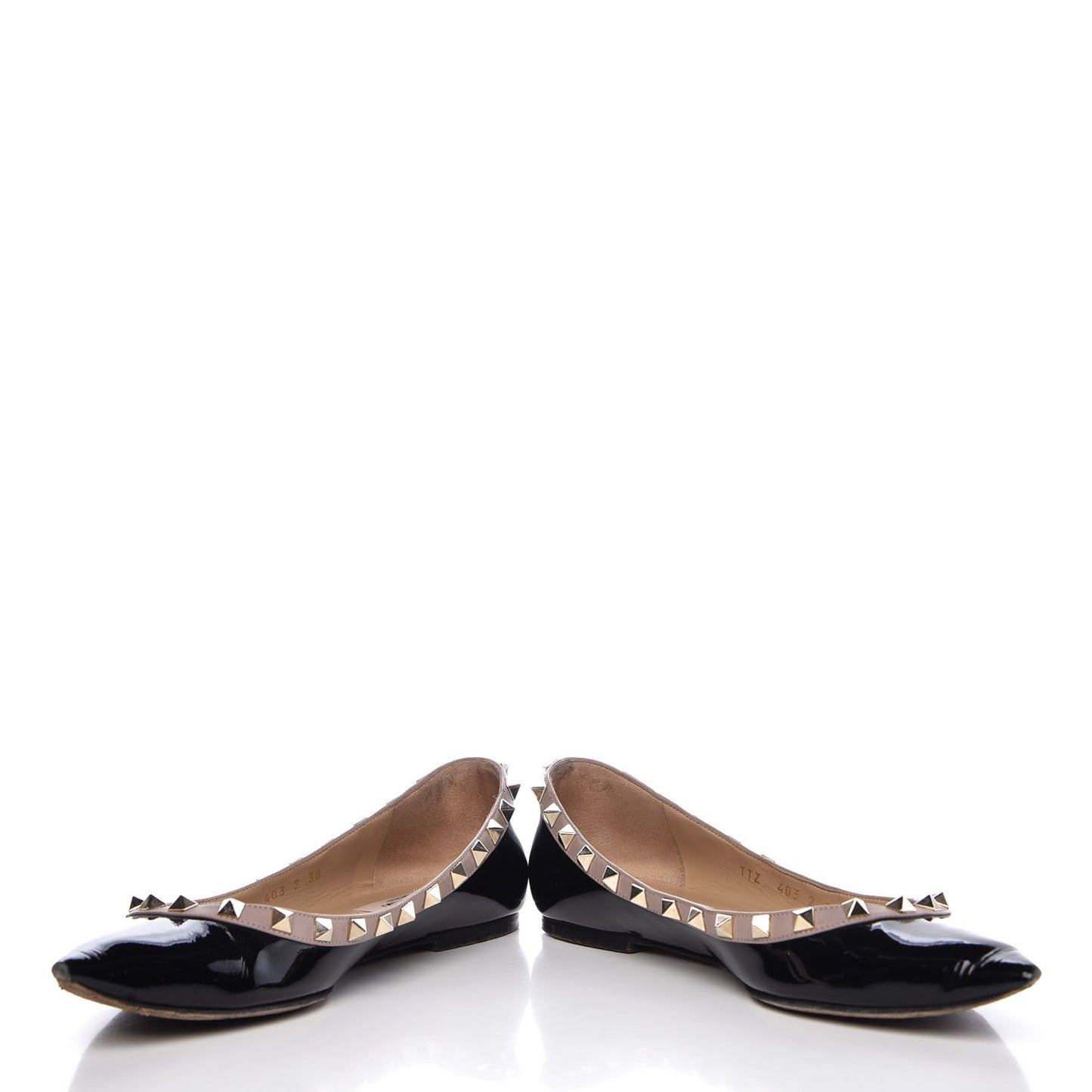 Patent Nappa Rockstud Ballerina Flats 38 Black Poudre
