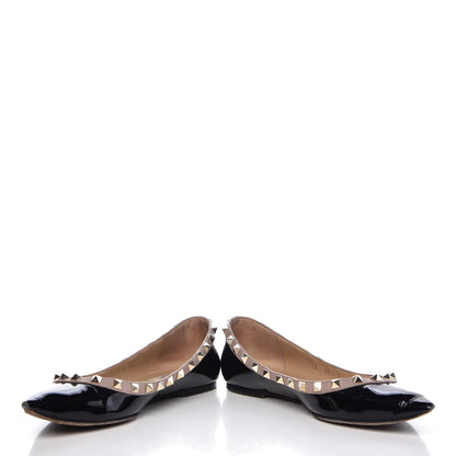 Valentino Garavani Patent Nappa Rockstud Ballerina Flats 38 Black Poudre 6 of 20