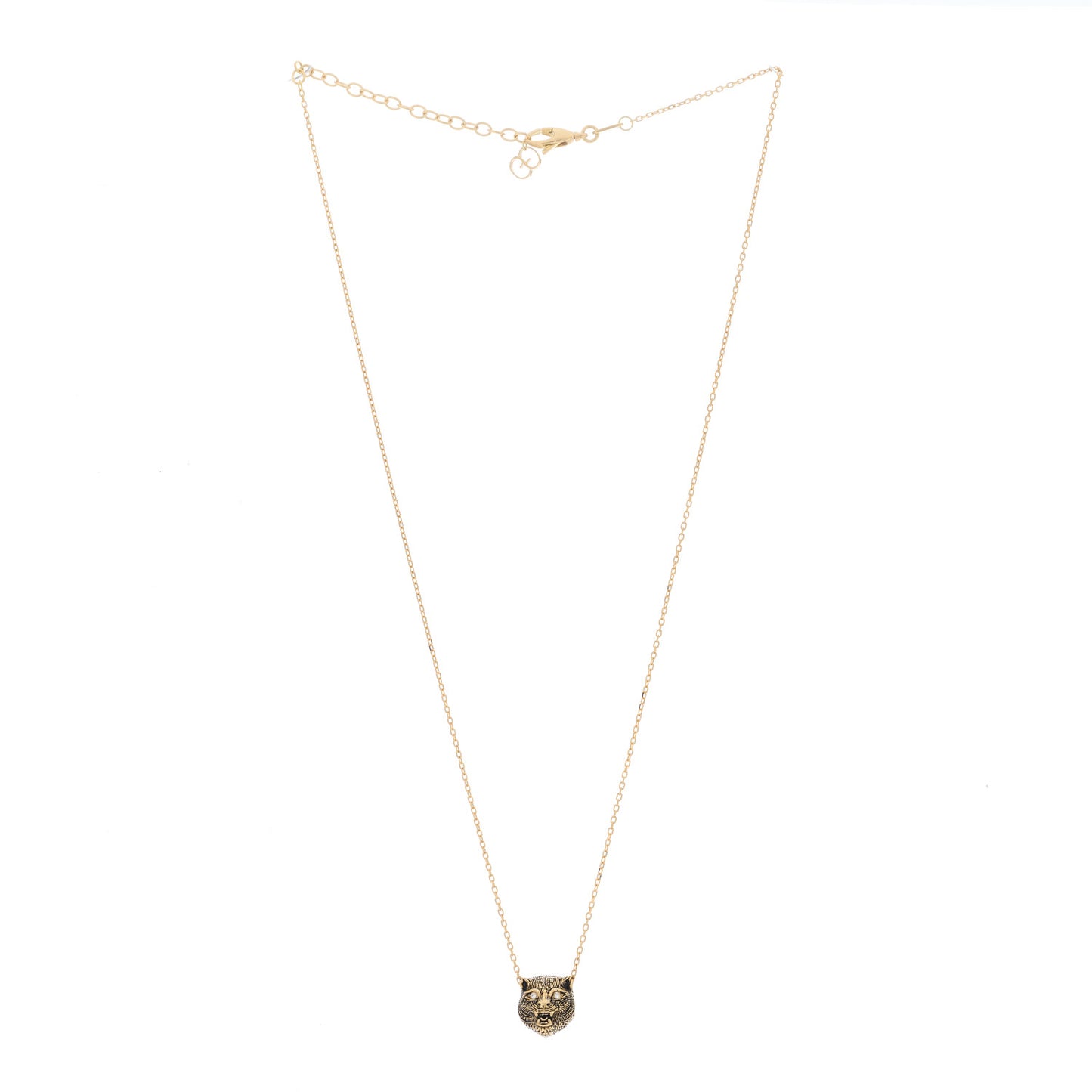 18K Yellow Gold Diamond Jade Le Marche Des Merveilles Feline Pendant Necklace