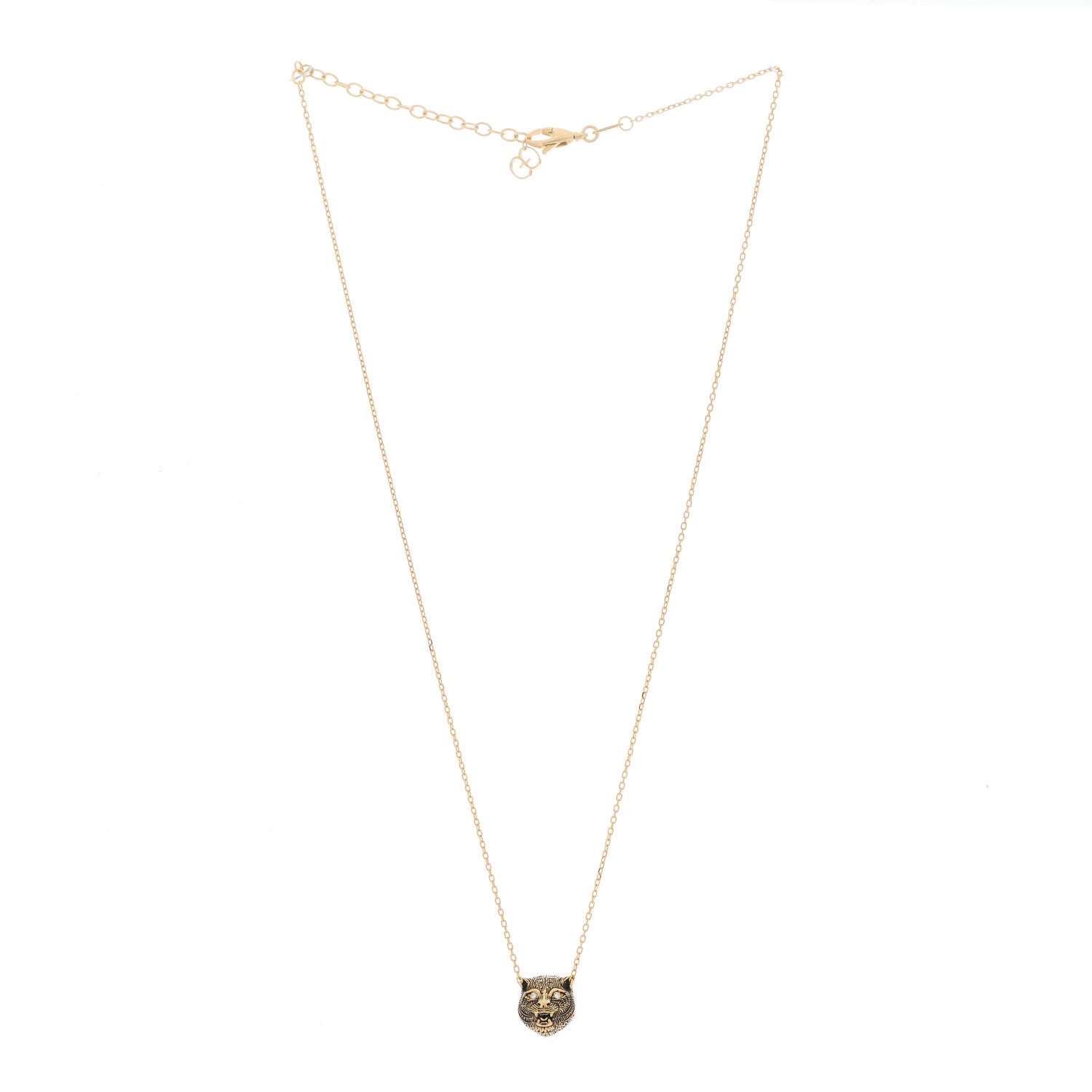Gucci 18K Yellow Gold Diamond Jade Le Marche Des Merveilles Feline Pendant Necklace 2 of 6