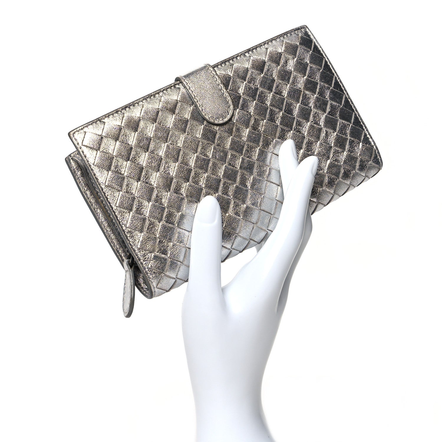 Bottega Veneta Metallic Grosgrain Intrecciato Continental Wallet Silver 2 of 9