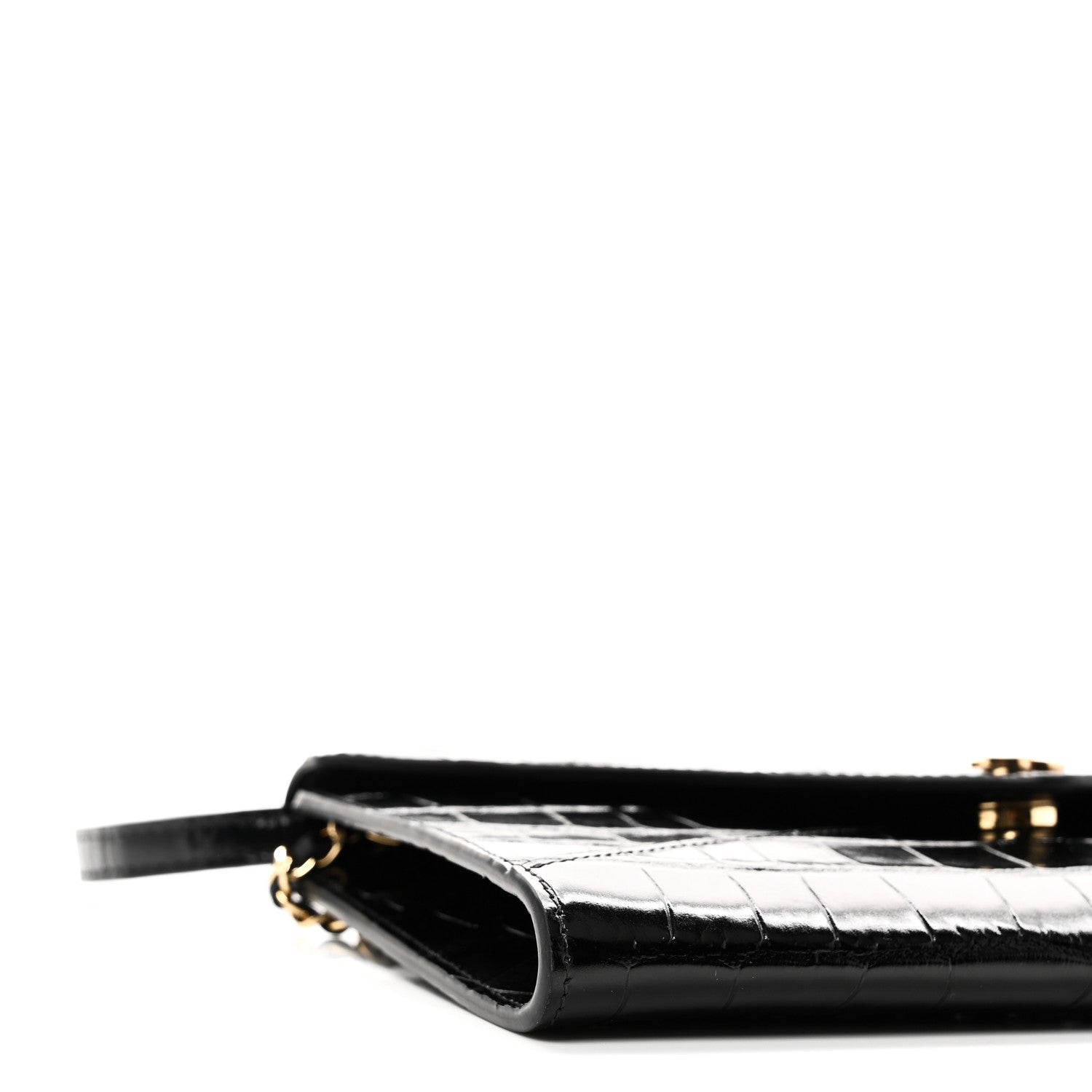 Chanel Calfskin Crocodile Embossed Envelope Clutch With Strap Black 9 of 10