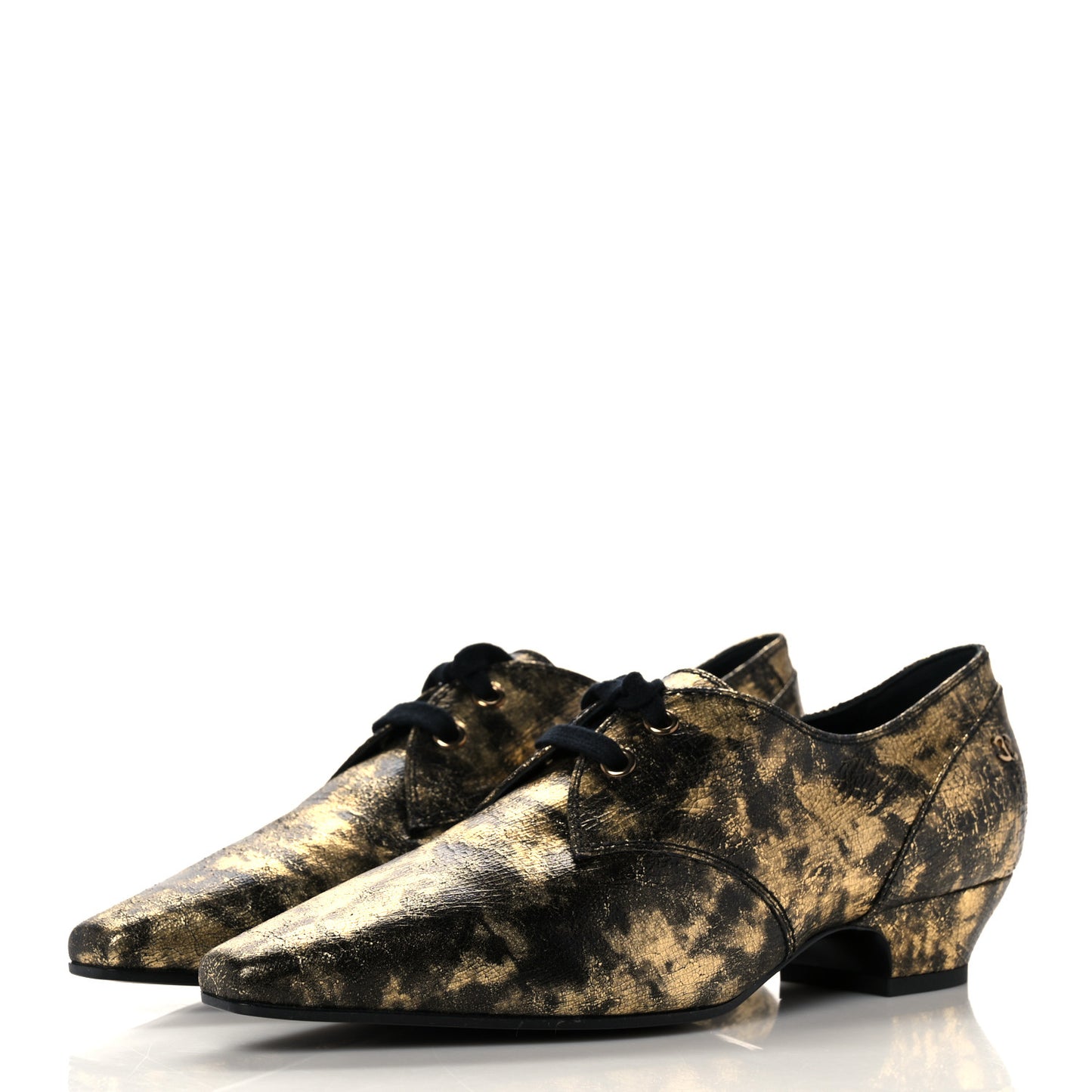 Laminated Goatskin Lace Up Oxford 38 Gold