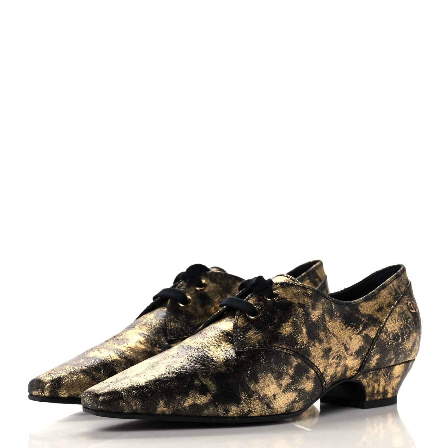 Chanel Laminated Goatskin Lace Up Oxford 38 Gold 3 of 9