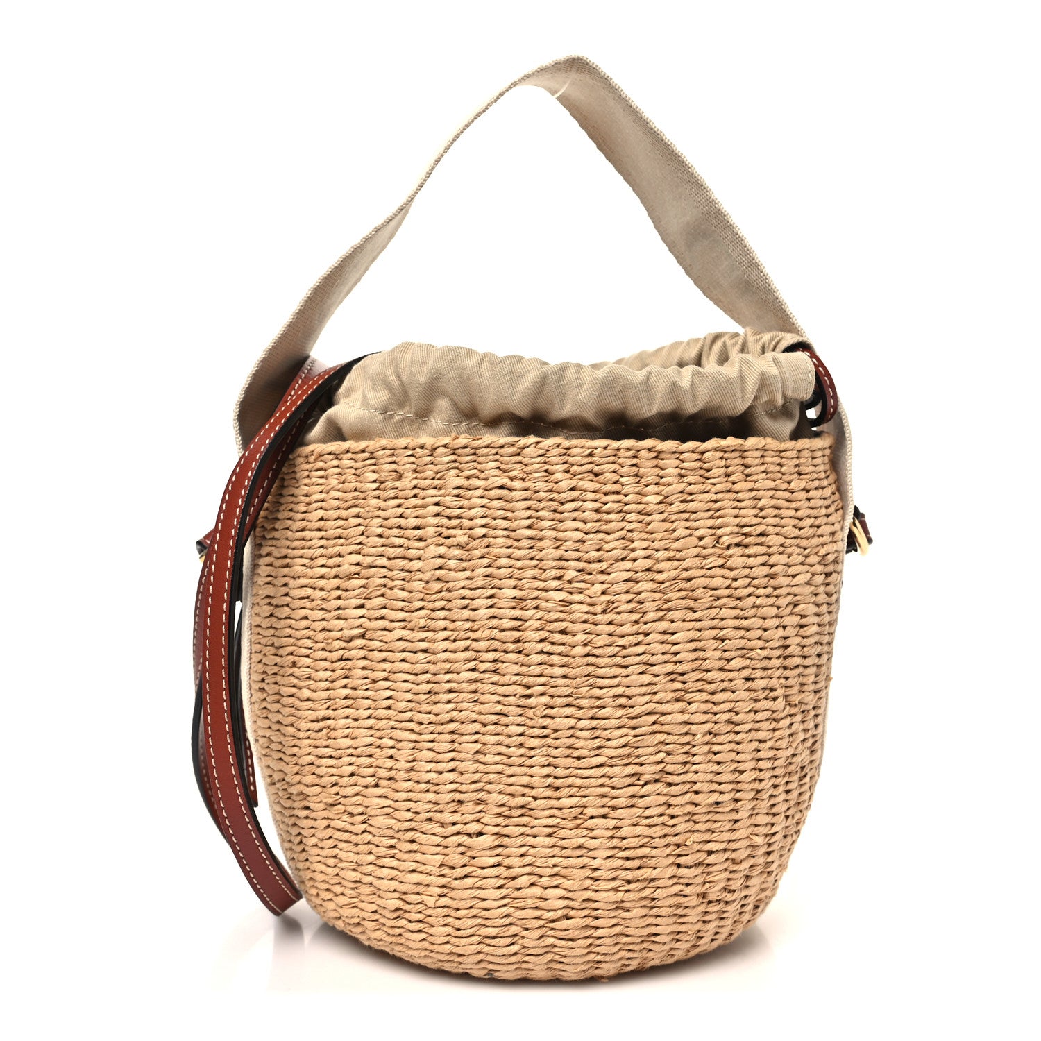 Chloe X MIFUKO Raffia Calfskin Small Woody Basket Shoulder Bag Black Beige 1 of 10