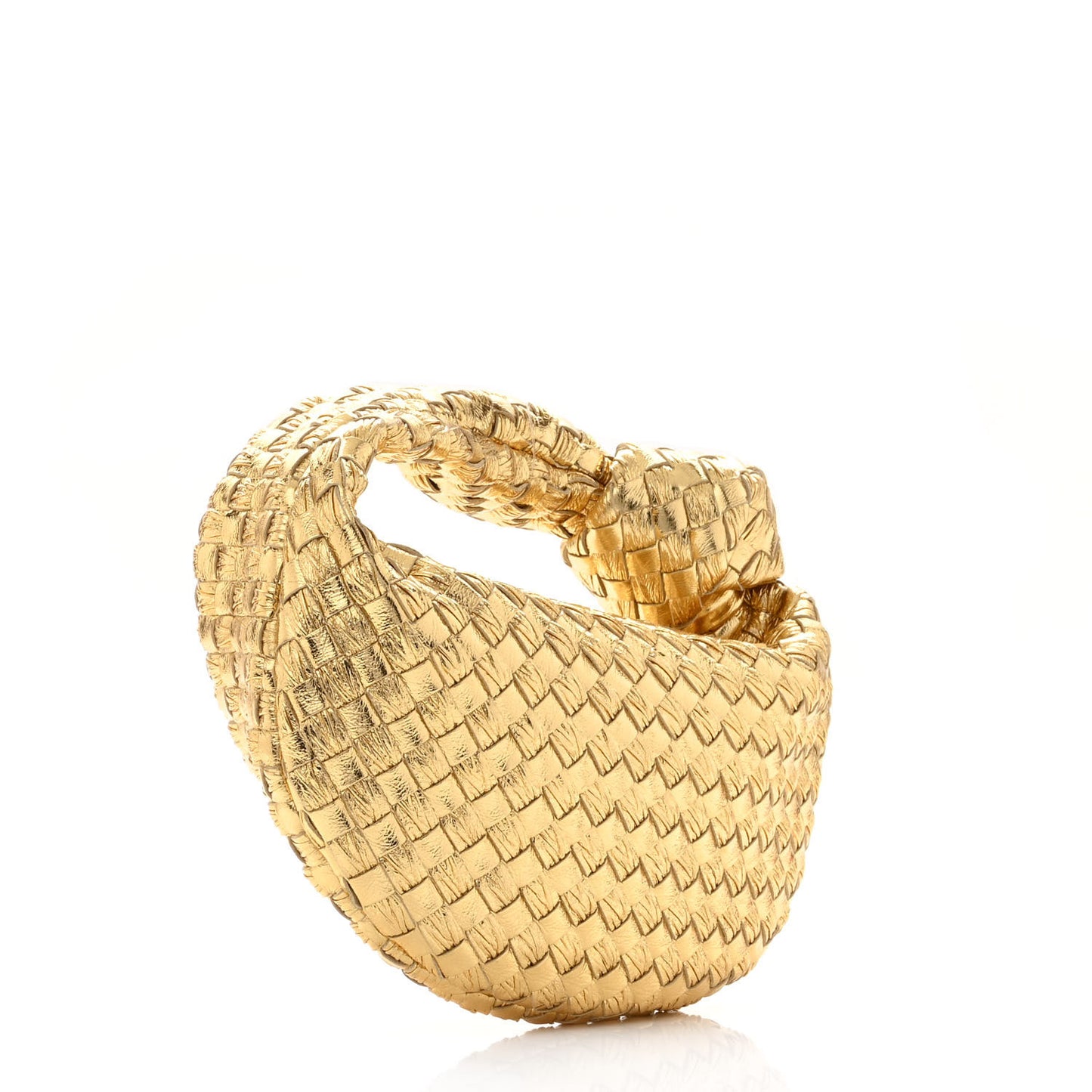 Laminated Calfskin Pressed Intreccio Mini Jodie Gold