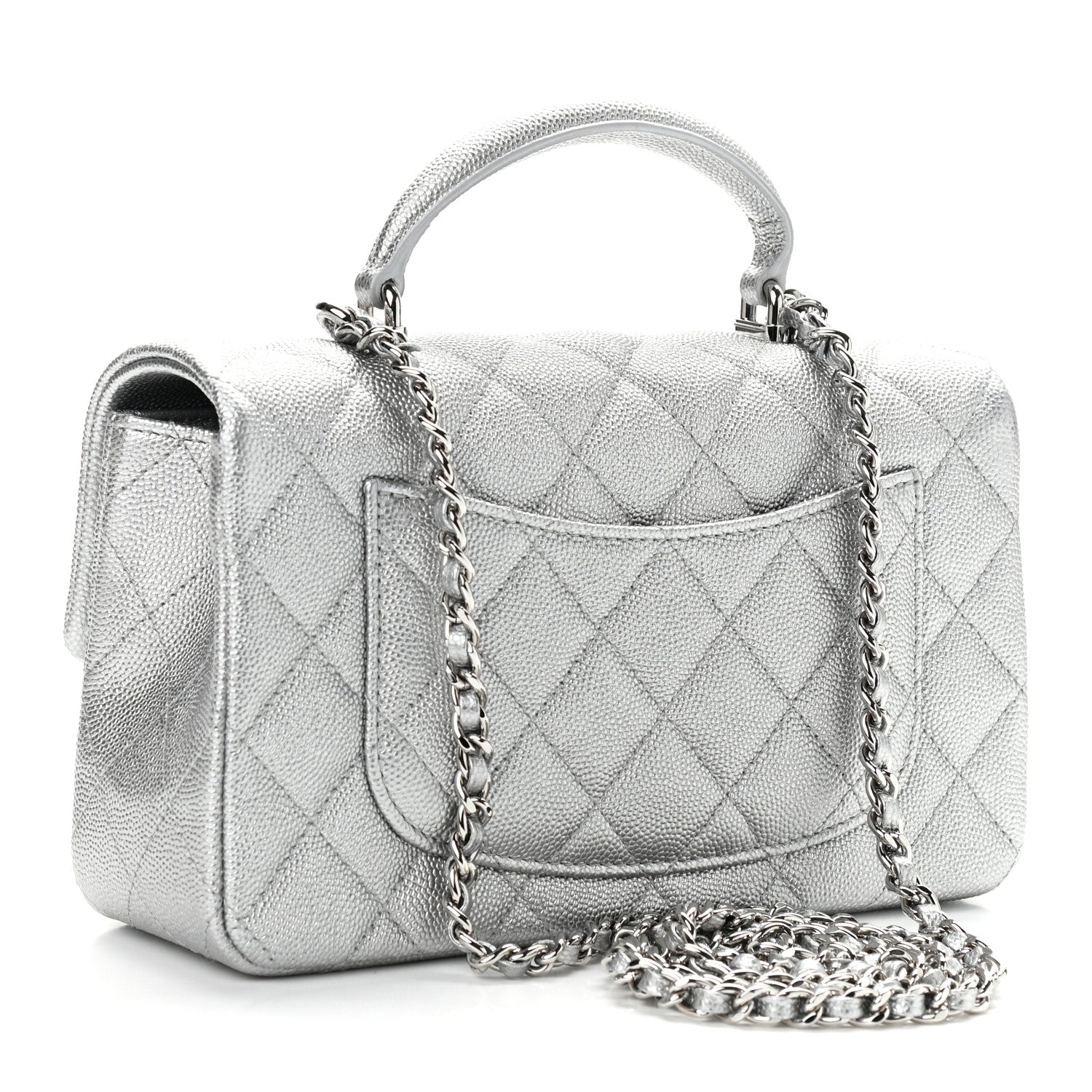 Chanel Metallic Caviar Quilted Mini Top Handle Rectangular Flap Silver 3 of 11
