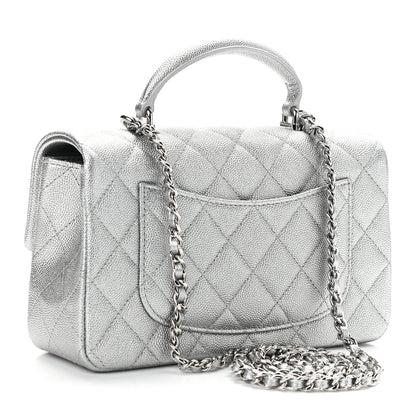 Chanel Metallic Caviar Quilted Mini Top Handle Rectangular Flap Silver 3 of 11