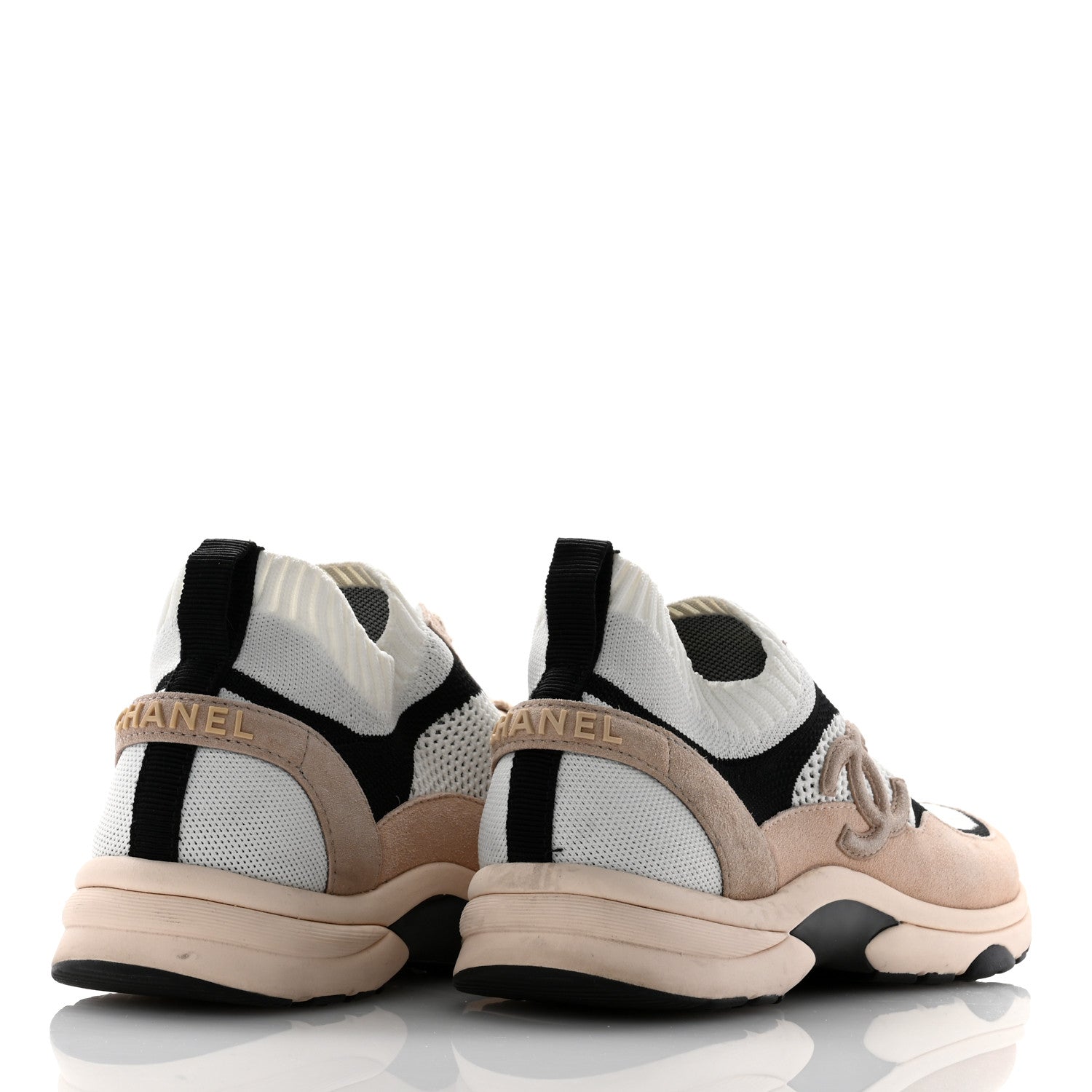 Chanel Mesh Suede Fabric Womens CC Sneakers Light 40 Pink White Black 4 of 11