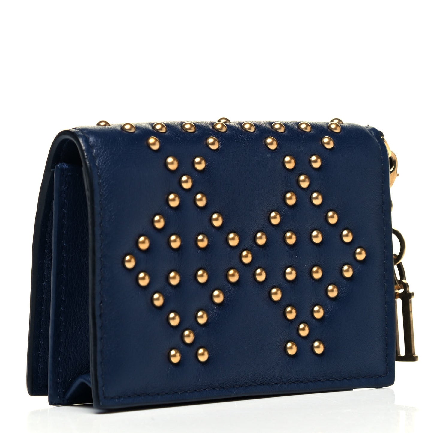Lambskin Cannage Studded Lady Dior Card Holder Navy