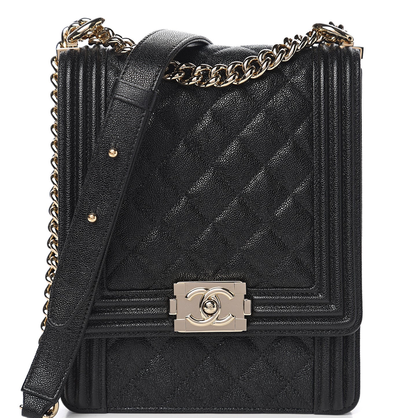 Caviar Quilted North South Boy Flap Black