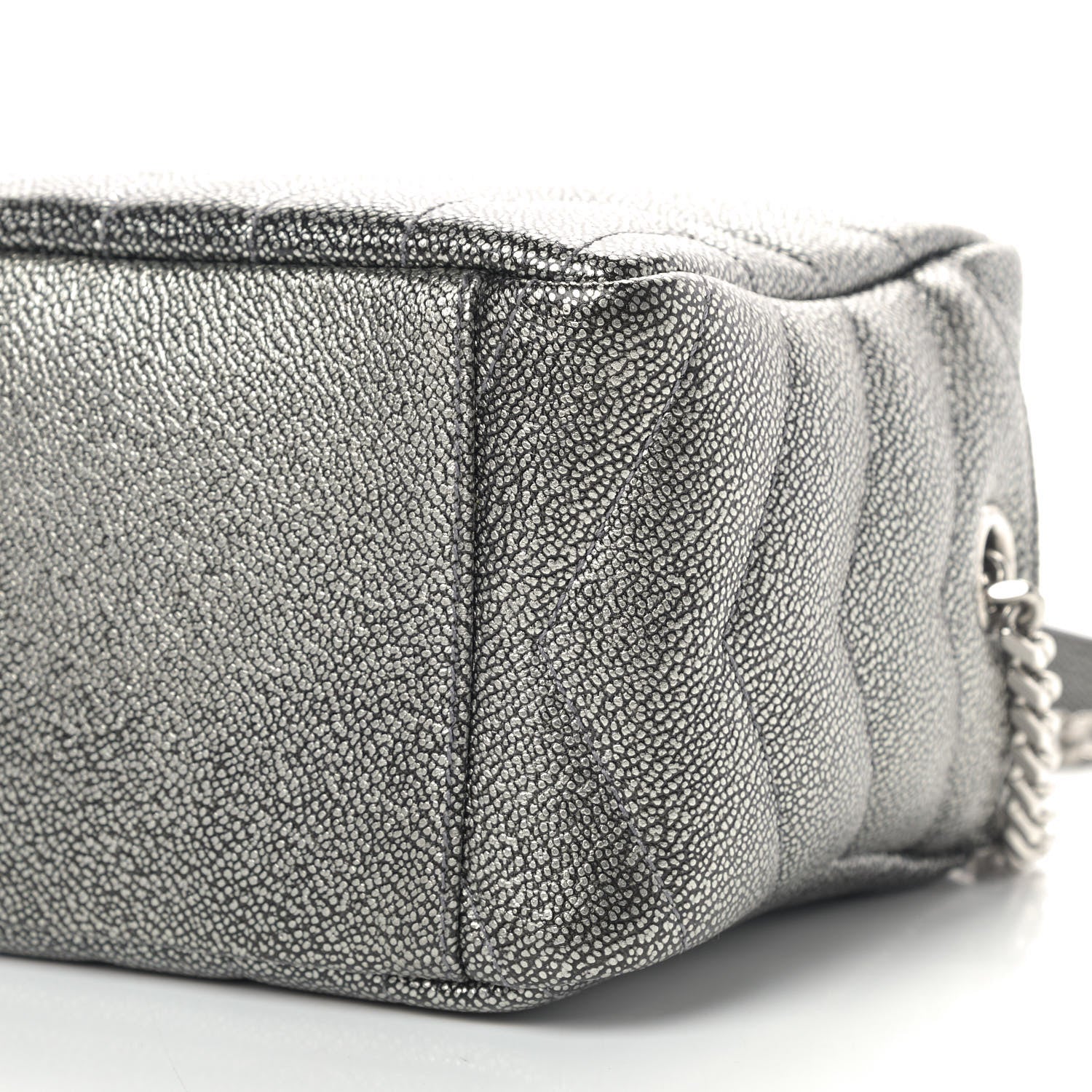 Saint Laurent Metallic Grain De Poudre Y Quilted Monogram Small Loulou Bowling Bag Gun Metal 7 of 9