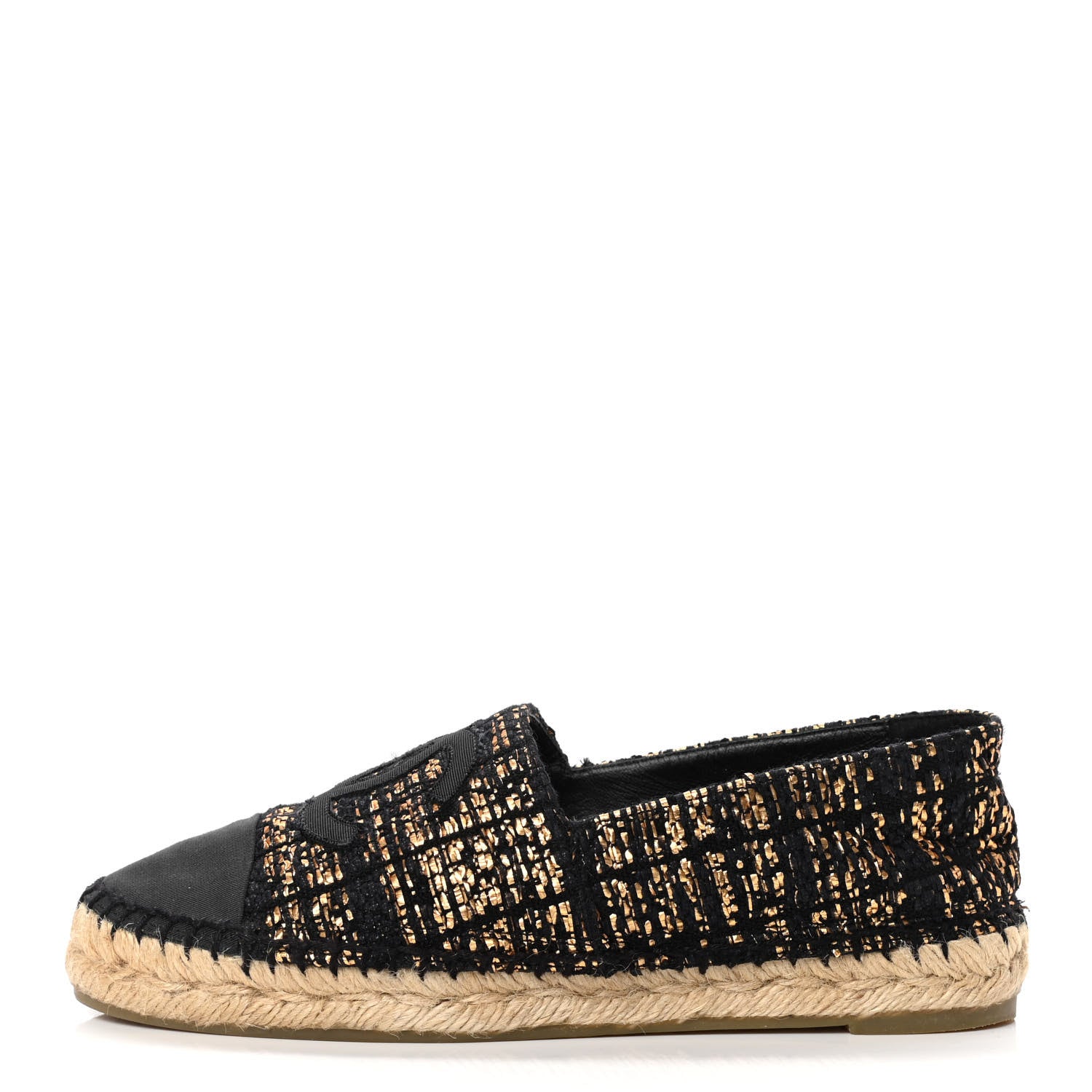 Chanel Metallic Tweed Grosgrain CC Espadrilles 36 Gold Black 1 of 4