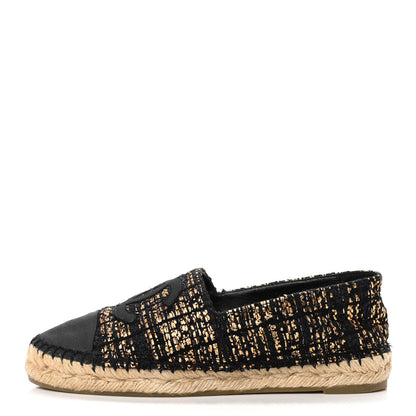 Chanel Metallic Tweed Grosgrain CC Espadrilles 36 Gold Black 1 of 4