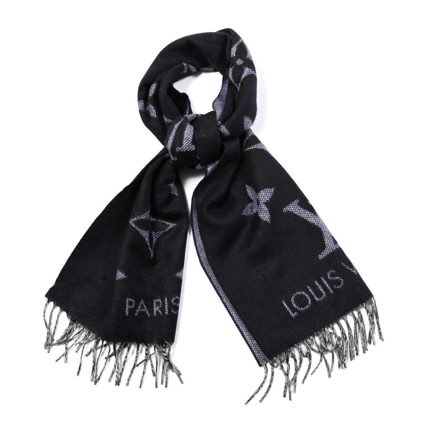 Cashmere Monogram Reykjavik Scarf Navy Blue