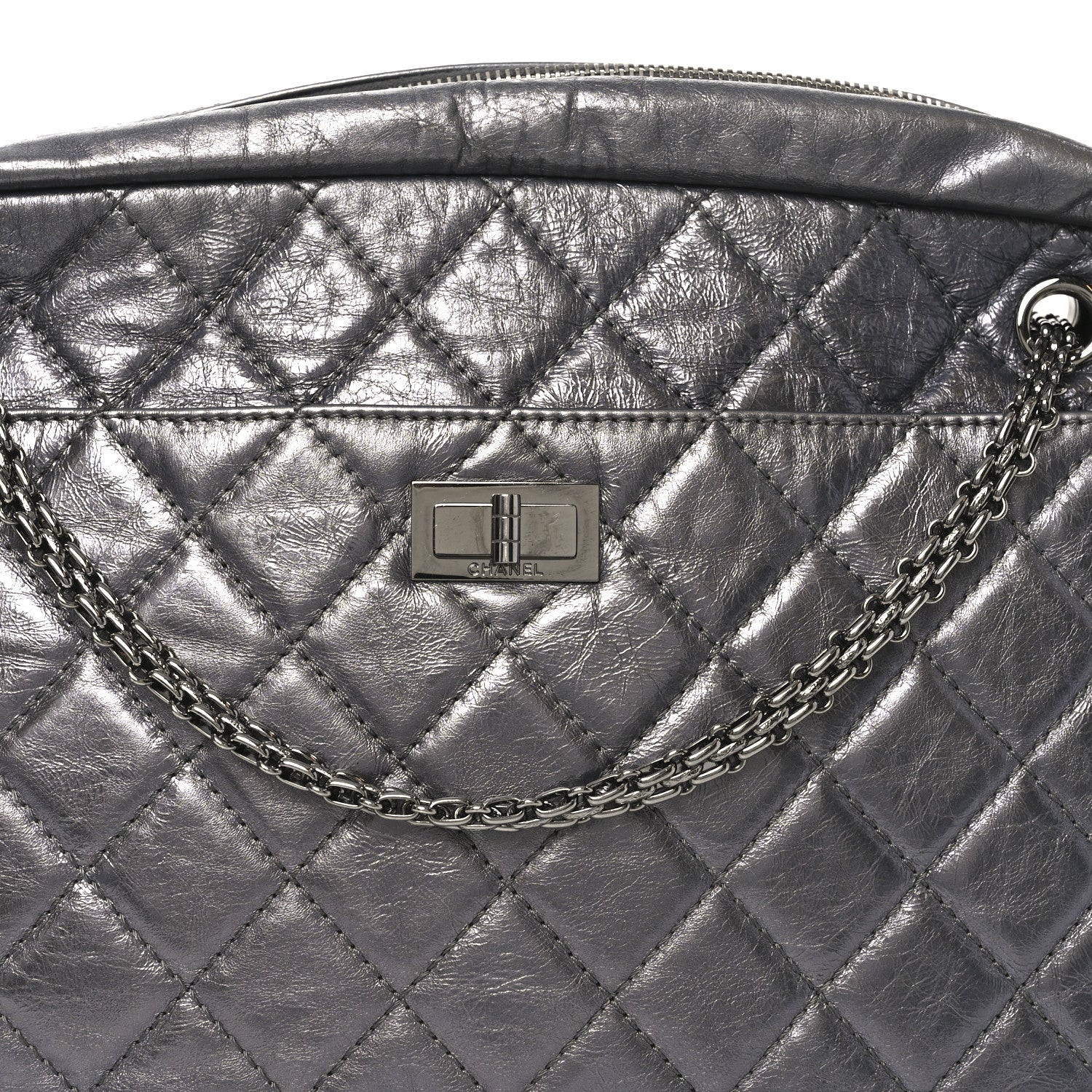 Chanel Metallic Aged Calfskin Quilted Large Reissue Camera Case Dark Silver 14 of 19