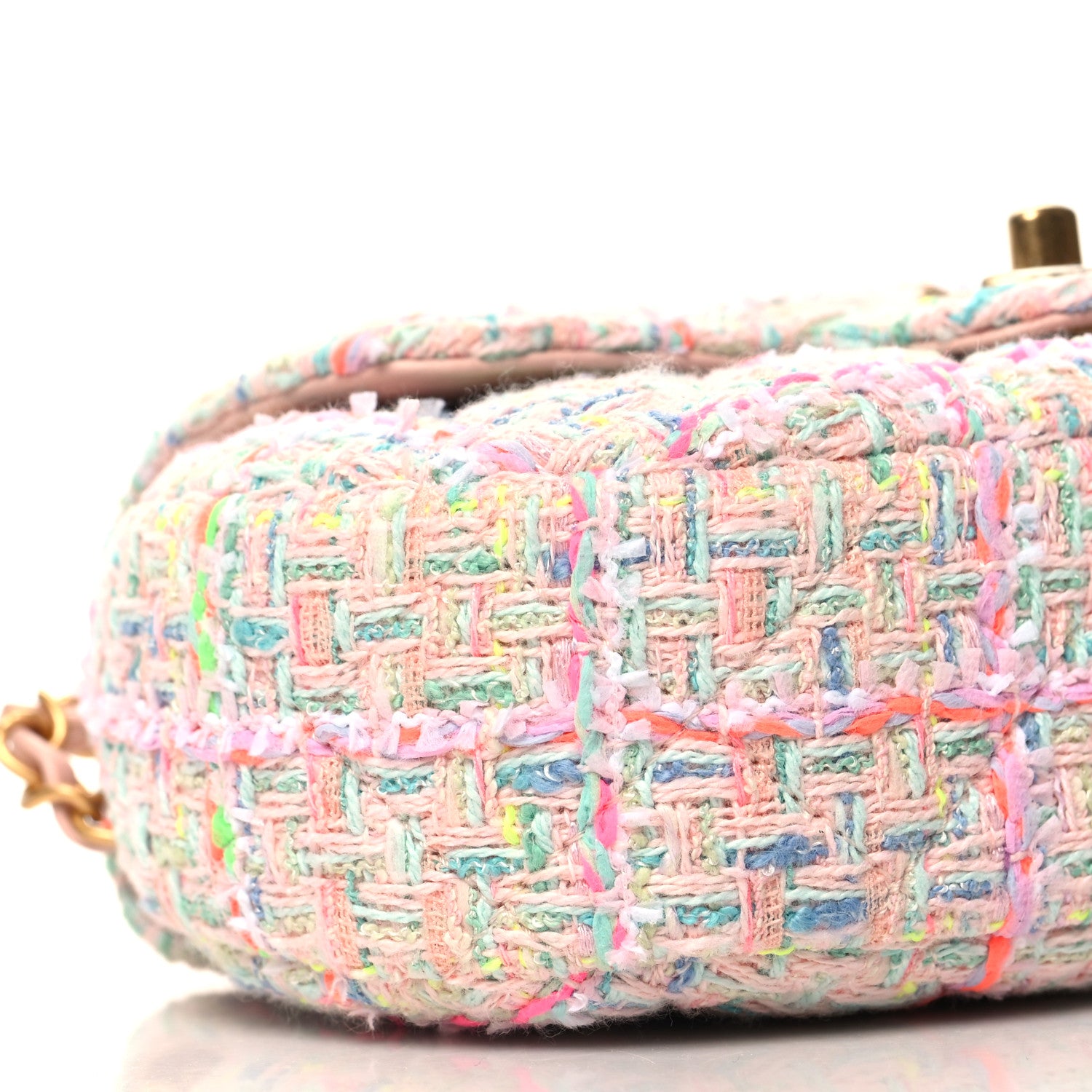 Chanel Tweed Quilted Baywatch Top Handle Flap Light Pink Green Orange Purple 9 of 10