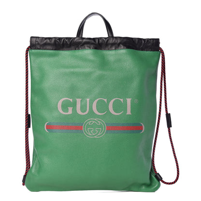Gucci Calfskin Logo Drawstring Backpack Green 1 of 9