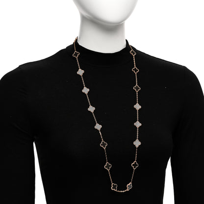 Van Cleef & Arpels 18K Rose Gold Silver Obsidian 20 Motifs Vintage Alhambra Necklace 2 of 7