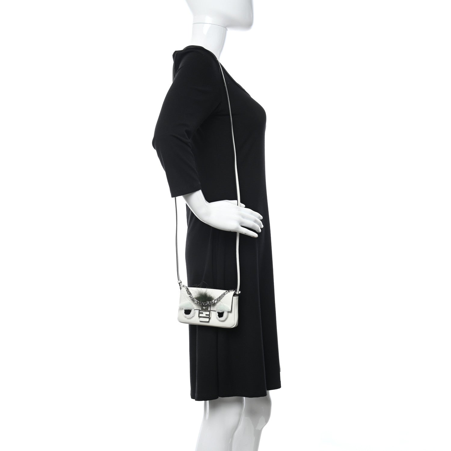 Fendi Nappa Rabbit Fox Fur Micro Buggie Baguette White Nirvana Black 2 of 11