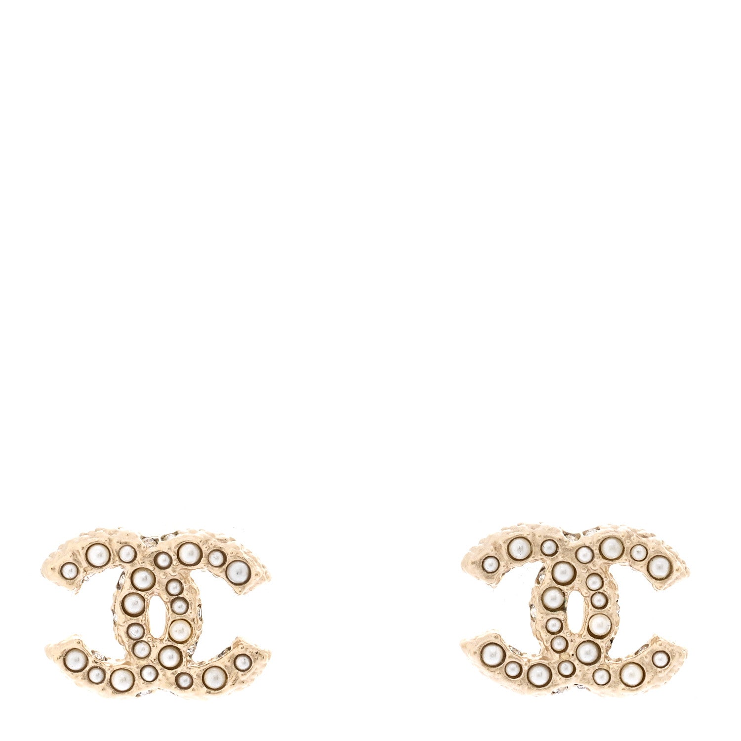 Chanel Pearl Crystal CC Earrings Light Gold 1 of 5